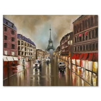 Designart 'Csendes esős utca Grey Eiffel -torony Párizs hagyományos vászon fali művészete