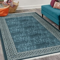 Ottomanson gép mosható pamut lapos fúró szőnyeg a nappali számára, 5 '7', kék szegély