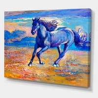 Designart 'Absztrakt kék ló galoping a Prairie' parasztház vászon fali művészet nyomtatás