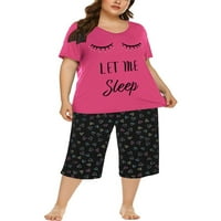 Chama női plusz méretű 2 darabos capri pizsama szett rövid ujjú társalgó PJ készletek