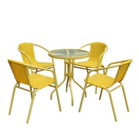 MaGari bútorok Askc- 5 darabos kültéri bútor terasz gyanta fonott rattan kerti vaskeret étkező szett négy székkel, sárga