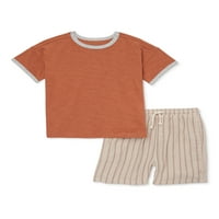 Könnyű peaszos baba és kisgyermek fiúk rövid ujjú póló és rövidnadrág-készlet, 2 darab, méretek 12m-5T