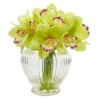 Szinte természetes cymbidium orchidea mesterséges elrendezés üvegvázában, krém