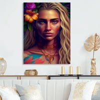 Designart színes trópusi nő Portré v Canvas Wall Art