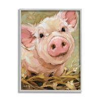 Happy Pig Farm állati Portré állatok és rovarok Festés szürke keretes művészeti nyomtatási fal művészet