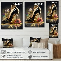 Designart arany virágos magas sarkú cipő i Canvas falművészet
