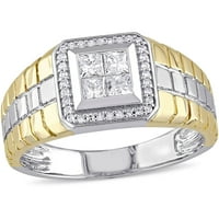 Carat T.W. Hercegnő és kerek vágott gyémánt 10KT kéttónusú arany férfi gyűrű