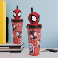A Zak a Spider-Man és csodálatos barátai újrafelhasználható műanyag pohár, szalmával, pókbarátokkal