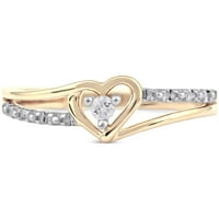 Carat T.W. Gyémánt osztott szár kéttónusú szív 10KT sárga arany divat gyűrű