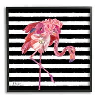 Virágcsíkok Flamingo madárállatok és rovarok grafikus művészet fekete keretes művészet nyomtatott fali művészet