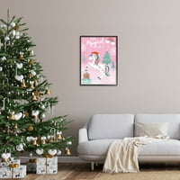 Varázslatos karácsonyi rózsaszín egyszarvú ünnepi grafikus művészet fekete keretes művészeti nyomtatási fal művészet