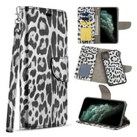Bőr pénztárca többkártya résekkel az iPhone Pro számára - Hó leopárd