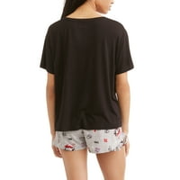 Női engedéllyel rendelkező rövid ujjú alvás felső és rövidnadrág 2 darabos pizsamák