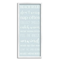 A Stupell Industries Beach szabályai listázza a Blue White, 24, Daphne Polselli tervezett part menti tevékenységeit
