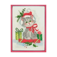 Védjegy Szépművészet 'Szürke karácsonyi macska' vászon művészete, Beverly Johnston