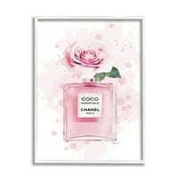 Stupell Industries rózsaszín virág parfüm divat glam grafikus művészet fehér keretes művészet nyomtatott fali művészet, 11x14