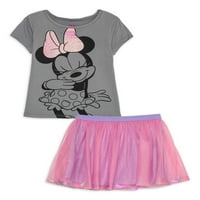 Minnie Mouse Girls flörtölő grafikus póló és tutu szoknya, 2 darabos ruhakészlet, méret -6x méret