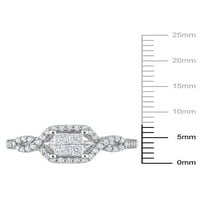 Carat T.W. Hercegnő-vágott és kerek vágott gyémánt 10KT Fehér Arany Quad Center menyasszonyi gyűrű