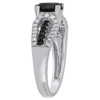Miabella 1- Carat T.W. Fekete -fehér gyémánt 14K fehér arany eljegyzési gyűrű