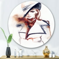 Designart 'A nő divatos portréja kalapban' Modern körfém fali művészet - 36 lemez