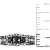 Carat T.W. Fekete-fehér gyémánt 10KT fehérarany háromköves menyasszonyi készlet