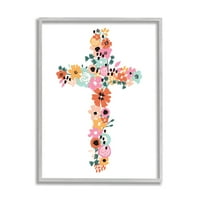 Stupell Industries merész virágok Kereszt szimbólum Virágrendezés Keretes fal art, 30, tervezés: Jess Bruggink