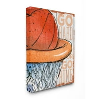 A Stupell gyerekszobája Go Hard kosárlabda karika Orange Sport Design Canvas Wall Art a szombat esti posztra