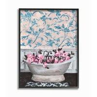 A Stupell Industries virág fürdőkádban kék rózsaszín belsőépítészet keretes fal művészete: Melissa Wang