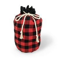 Ünnepi idő ajándékrész táska, 24 ”W 27” H Jumbo Red és Black Buffalo kockás újrafelhasználható