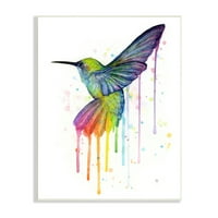 Stupell Industries Rainbow Paint Drip Splatter Hummingbird illusztráció Wood Wall Art, 15, tervezés: Olga Shvartsur