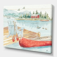 Designart 'Lake House Canoes III' Lake House Premium Canvas Wall Art