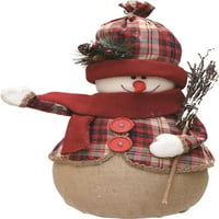 22 piros és barna kockás hóember seprű sálral és kalap asztali karácsonyi figura
