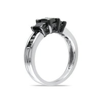 Miabella Carat T.W. Fekete hercegnővel vágott gyémánt sterling ezüst eljegyzési gyűrű