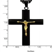 Amerikai acél Ékszerek Férfi rozsdamentes acél fekete Crucifi arany-Tone Jézus, 24