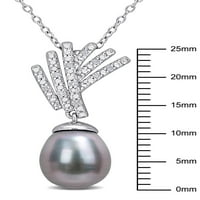 Fekete tahiti tenyésztett gyöngy gyémánt akcentus ezüst medál lánccal