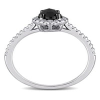 1- Carat T.W. Fekete -fehér gyémánt 14 kt fehérarany halo eljegyzési gyűrű