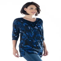 Comfort ruházat női háromnegyed hüvelykék kék nyomtatás hosszú tunika teteje