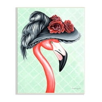 Stupell Industries Classy Flamingo Vintage Fekete Fléralap Green Pattern Grafikus Művészeti Nemzetközi Art Print Wall Art, Design