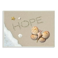 A Stupell Home Dekor Collection Hope Hope Homokban, csillagokkal homokdollárral és tengeri kagyló pillangó fali plakk művészet