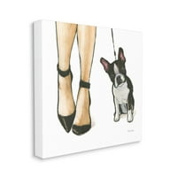 Stupell Industries divat magas sarokú kutya sétáljon fekete fehér grafikus vászon fali művészete, Emily Adams, 36 36