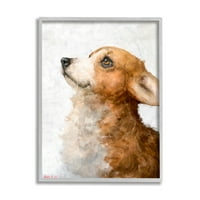 Stupell Industries Imádnivaló Corgi Puppy Portré Pet Dog akvarell szürke keretes, 20, tervezés: George Dyachenko
