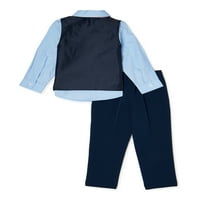 Wonder Nation Baby Boy & Toddler Boy Vest, szövött ing, Bowtie és nadrág öltözött ruhakészlet, 4 darab, 12m-5T