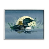 Mallard Duck Moonlit tóállatok és rovarok grafik art szürke keretes művészet nyomtatott fali művészet