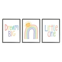 A Stupell Industries Dream Big Little Happy Sun Rainbow illusztráció keretes fal art dizájn, Lisa Larson, darab, 11 14