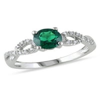 Carat T.G.W. Létrehozott smaragd és gyémánt-accent 10 kt fehér arany végtelen eljegyzési gyűrű
