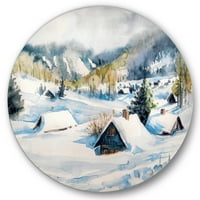 Designart „Tél a Mountain Village” hagyományos körfém fali művészet - 36 lemez