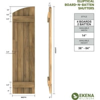 Ekena Millwork 14 W 35 H Americraft Négy tábla külső igazi fa csatlakoztatott tábla-N-Batten redőnyök, Wiliptical Top, Track