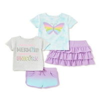 Garanimals Baby & Toddler Girls pólók, rövidnadrág és súgy, 4 darabos ruhakészlet