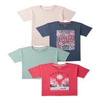 A Wonder Nation Girls grafikus, csík és szilárd pólók, 4-csomag, méretek 4- & Plus