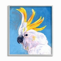 Stupell Industries Parrot Mohawk Kék sárga állati madárfestés Szürke keretes fali művészet, 20, Byjennifer Paxton Parker